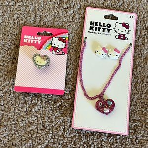 Hello Kitty earrings, necklace and ring